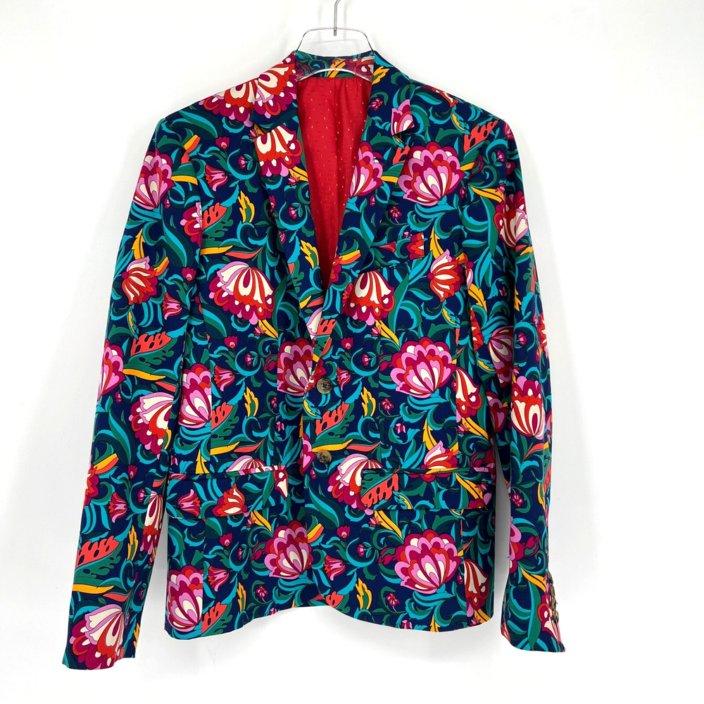 Mr Turk Blazer Mens 36‎ Blue Floral Colorful Tropical Retro Jacket Sportcoat